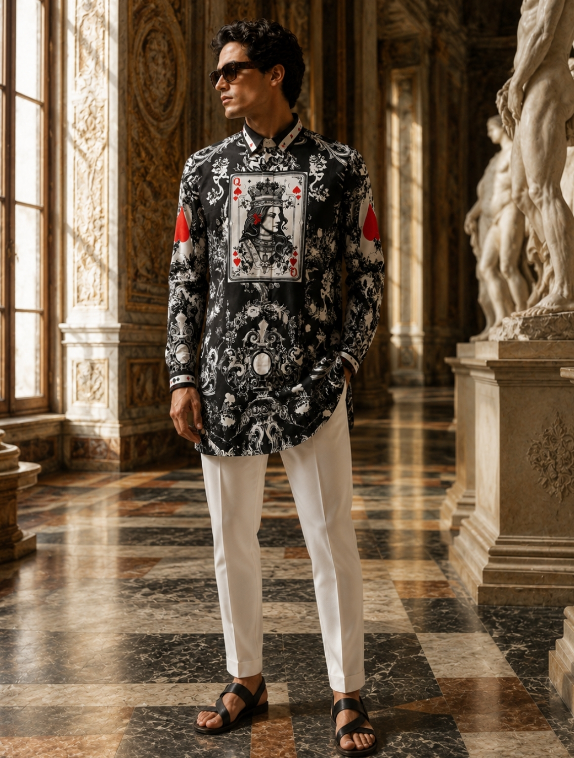Queen Black Engineered Printed Kurta