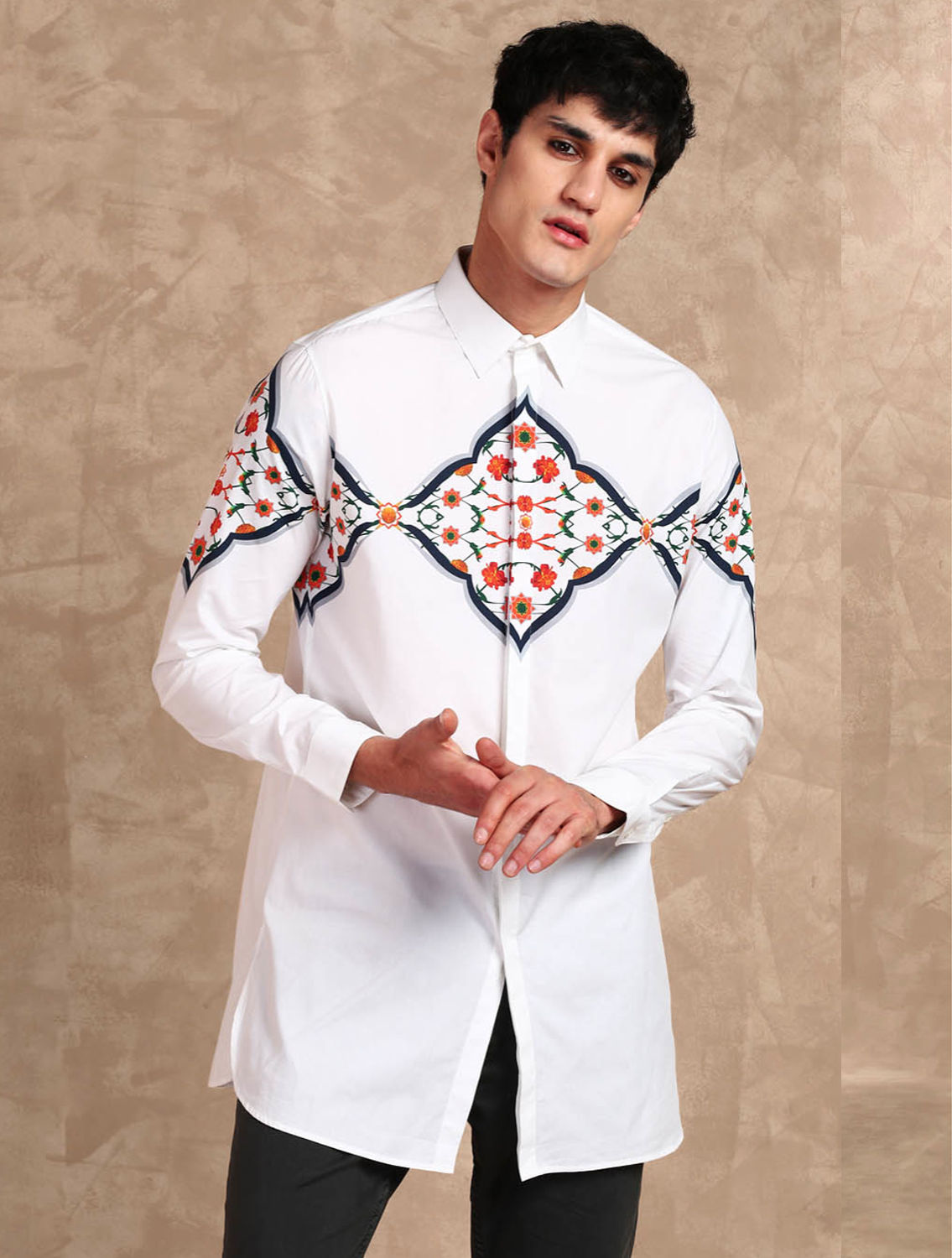 White Shirt with Central Varanasi Print