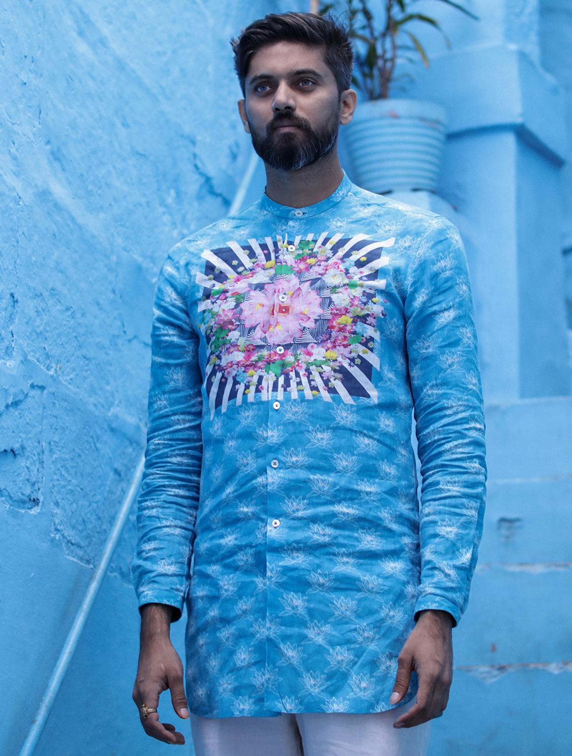 Anush Blue Linen Long Shirt