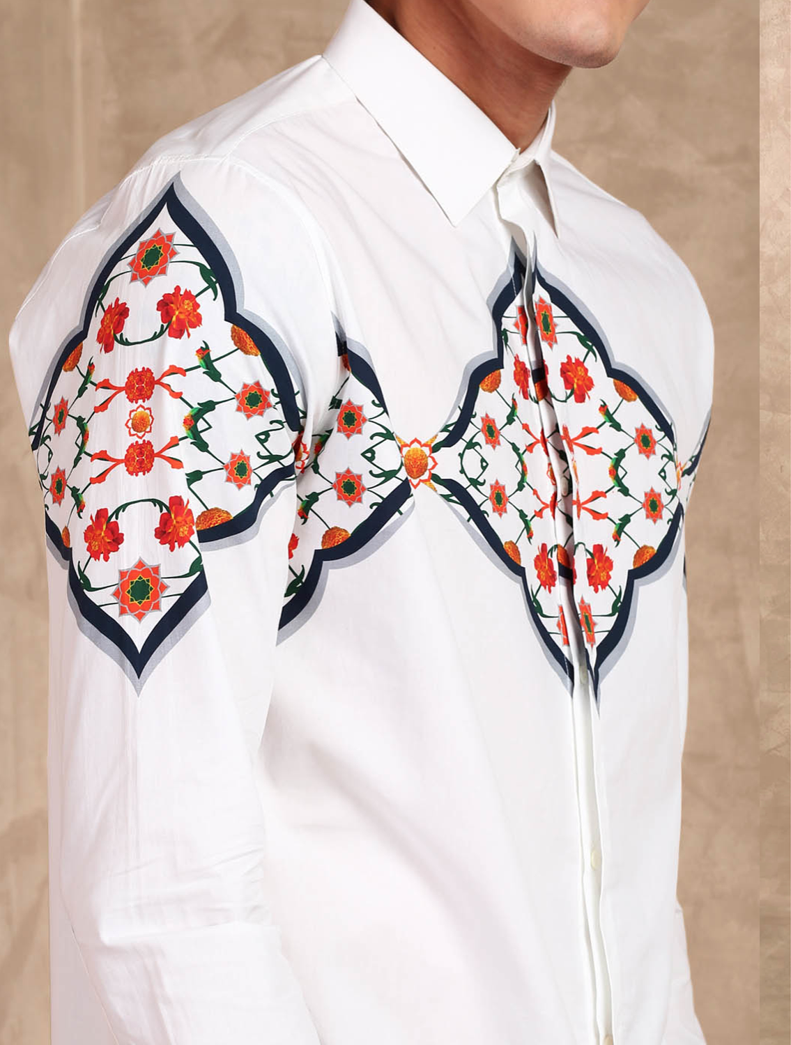 White Shirt with Central Varanasi Print