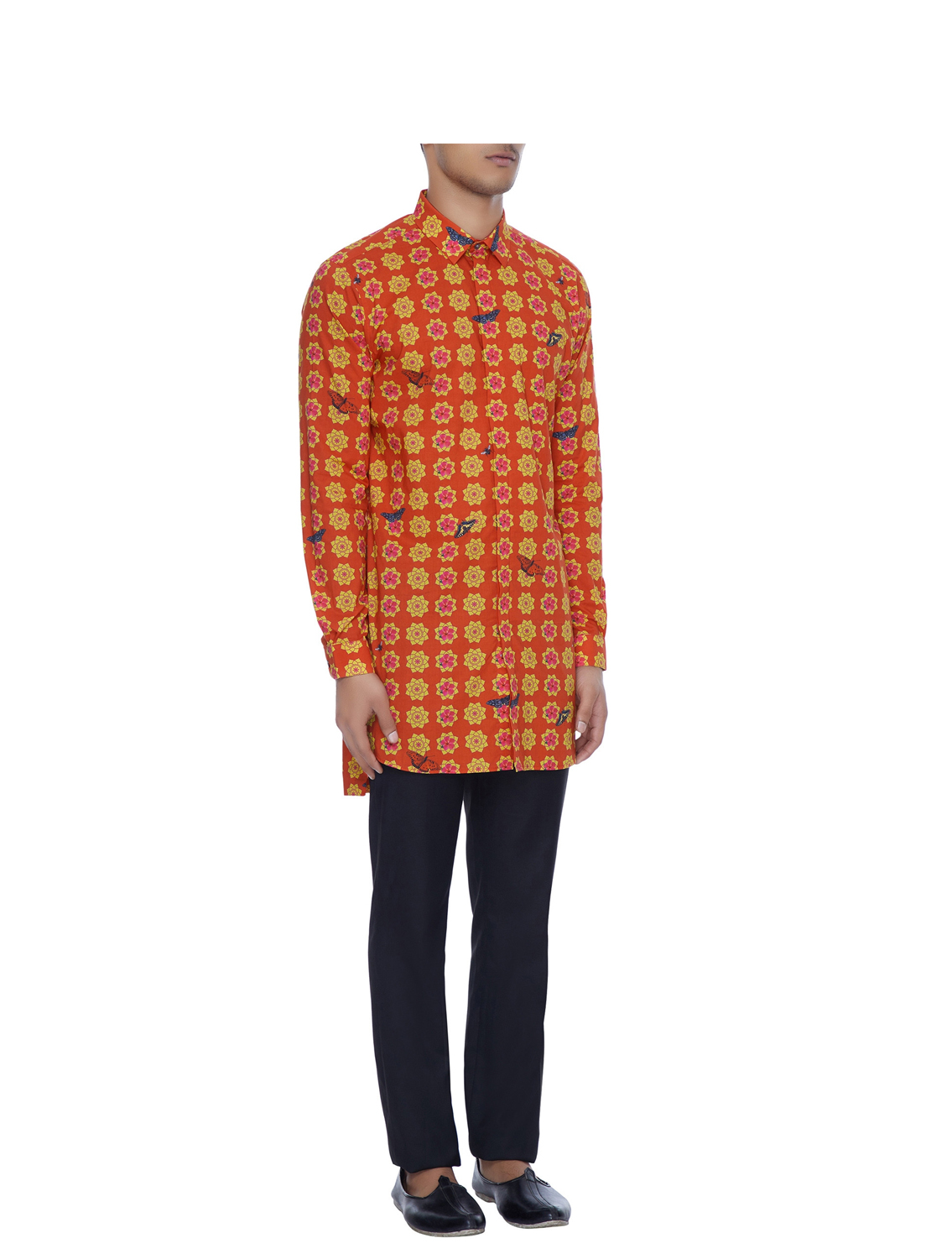 Red Yellow printed Long Kurta Style Shirt