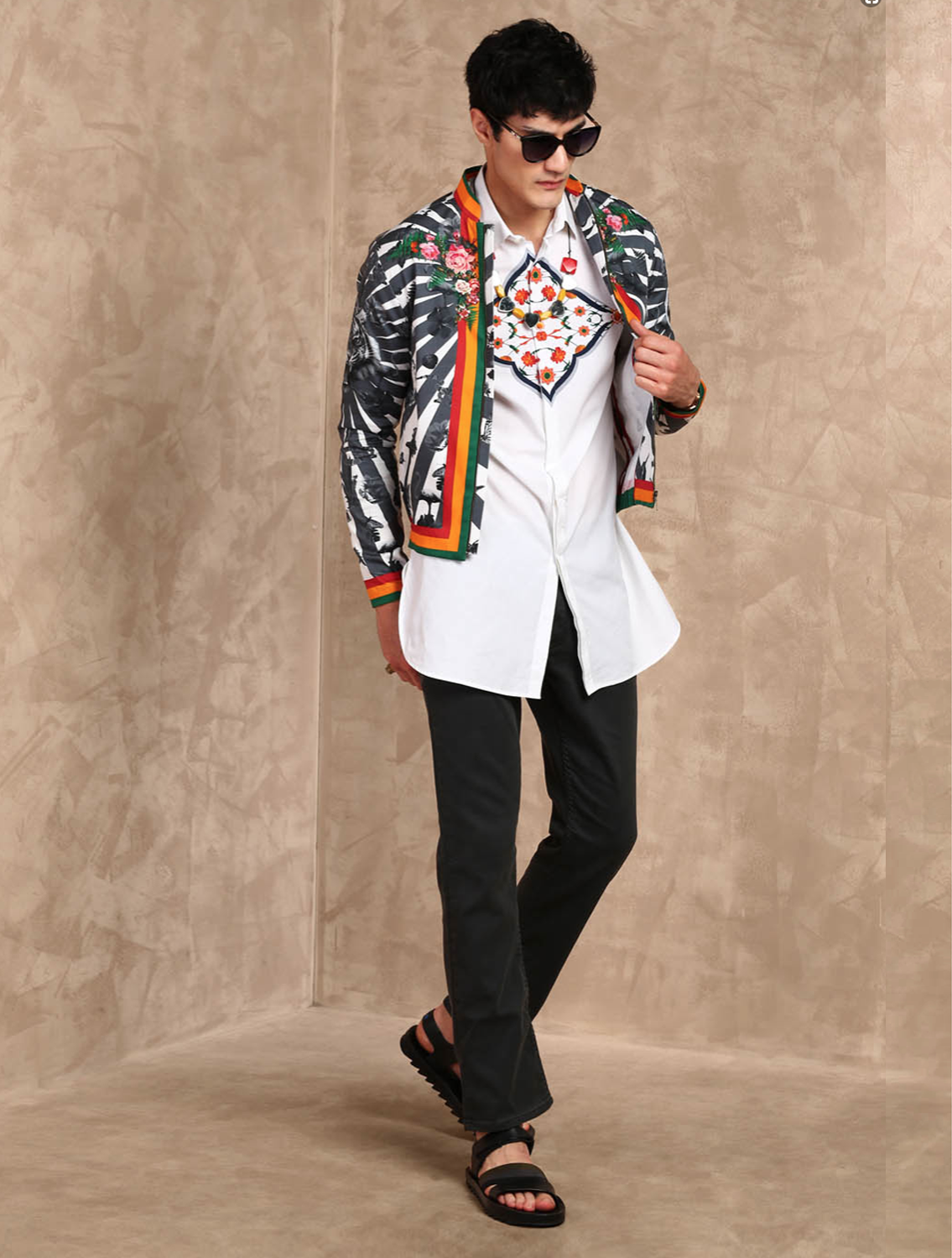 White Shirt with Central Varanasi Print