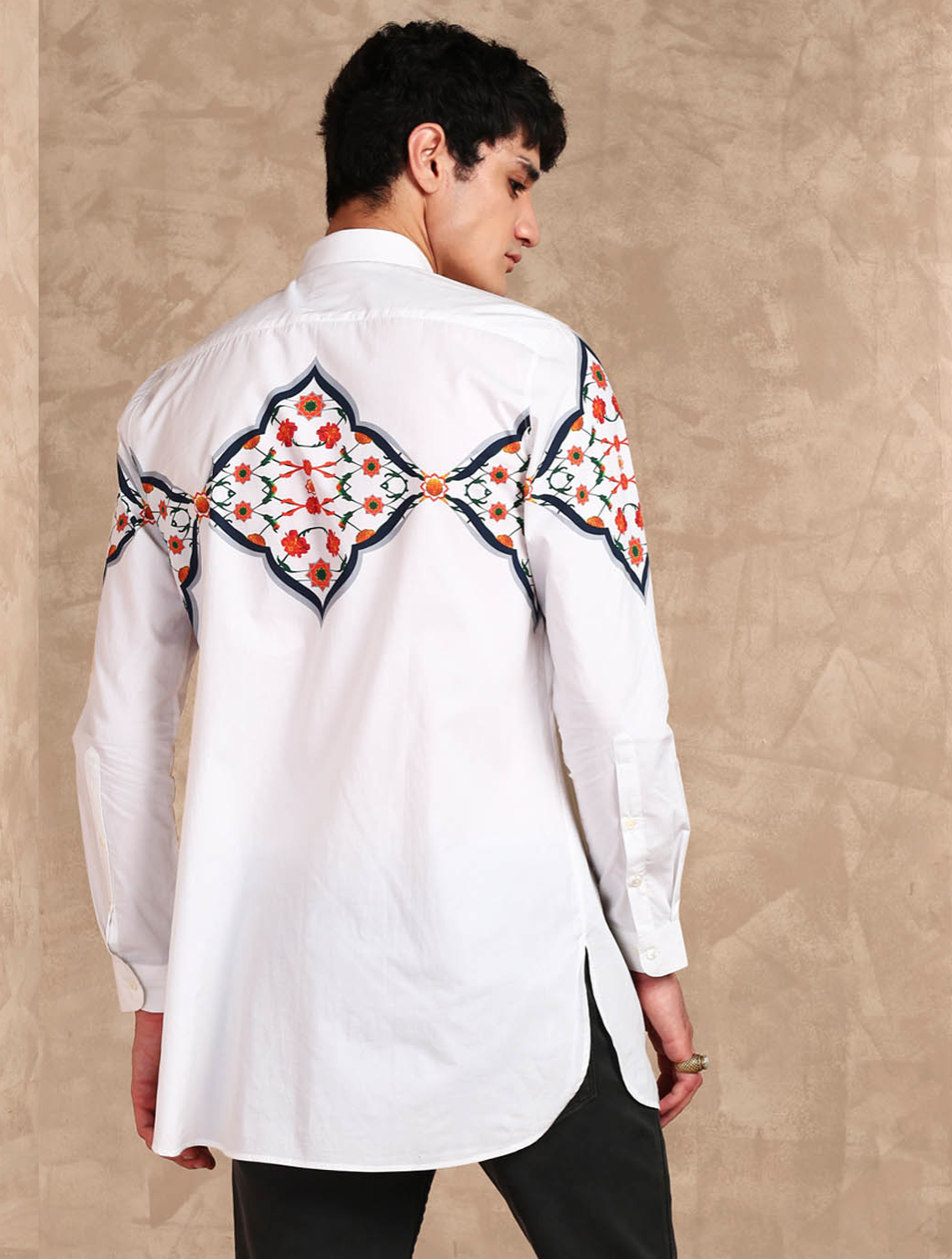 White Shirt with Central Varanasi Print
