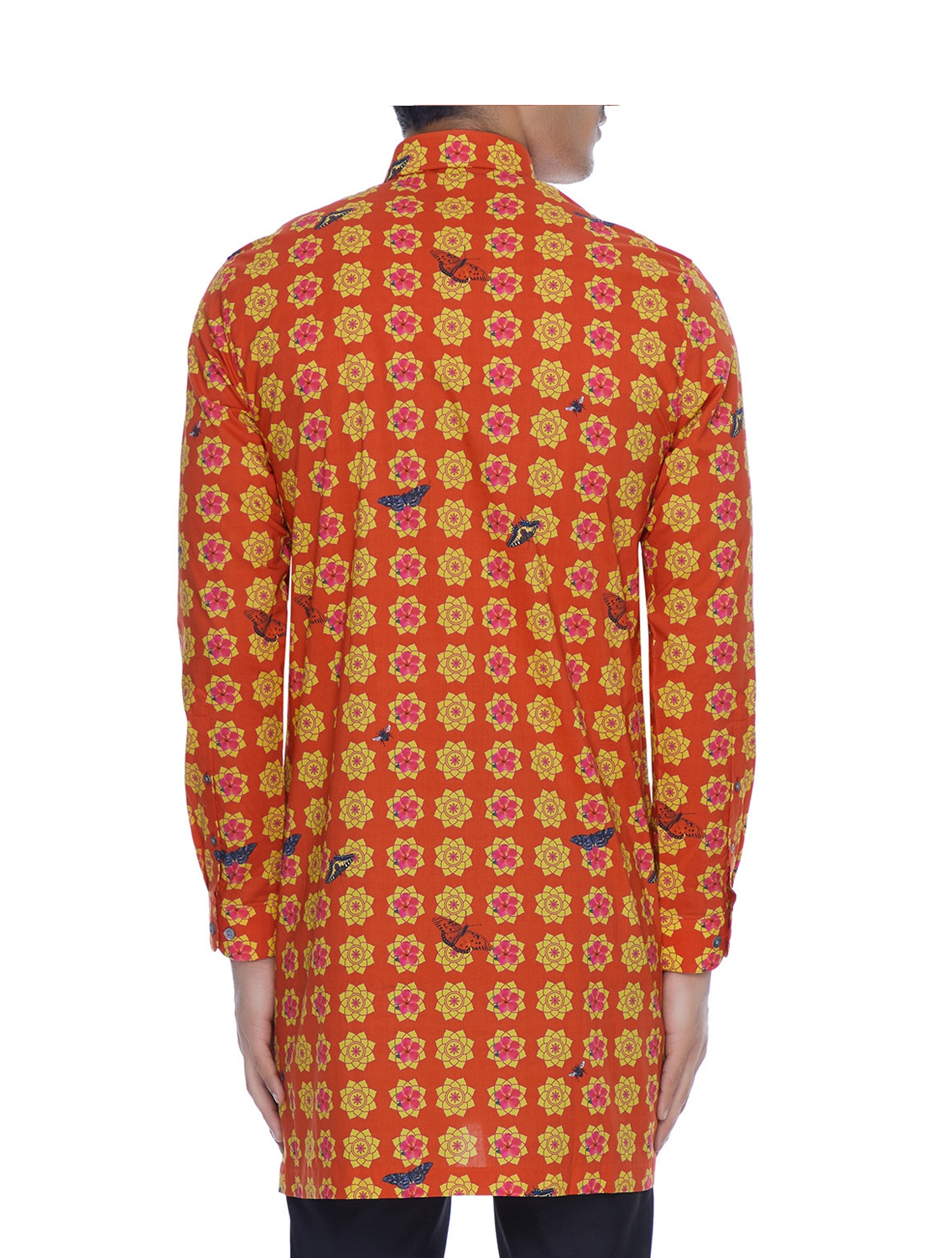 Red Yellow printed Long Kurta Style Shirt