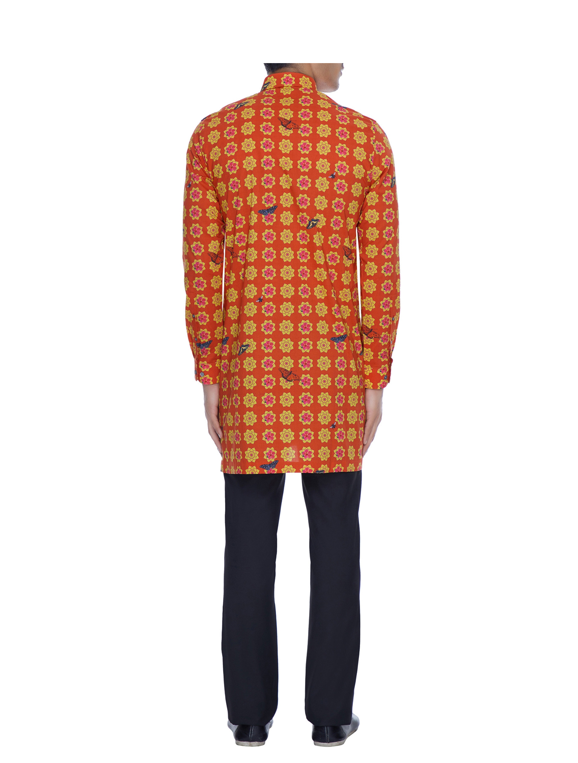 Red Yellow printed Long Kurta Style Shirt