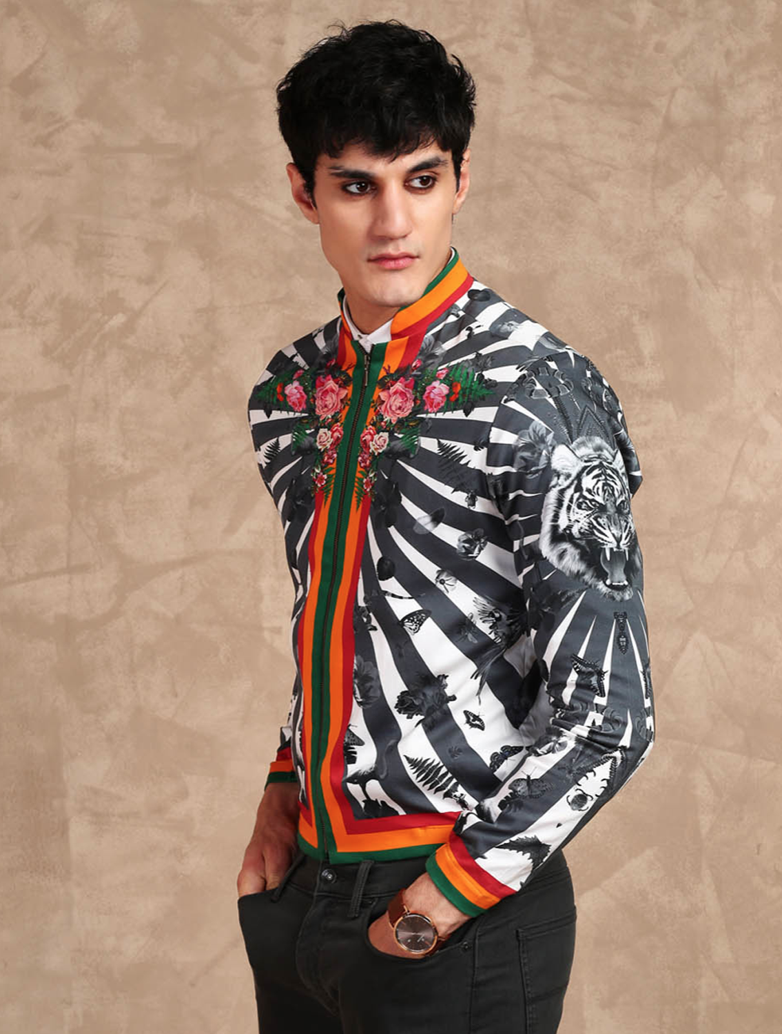 Tiger Printed Bomber Jacket