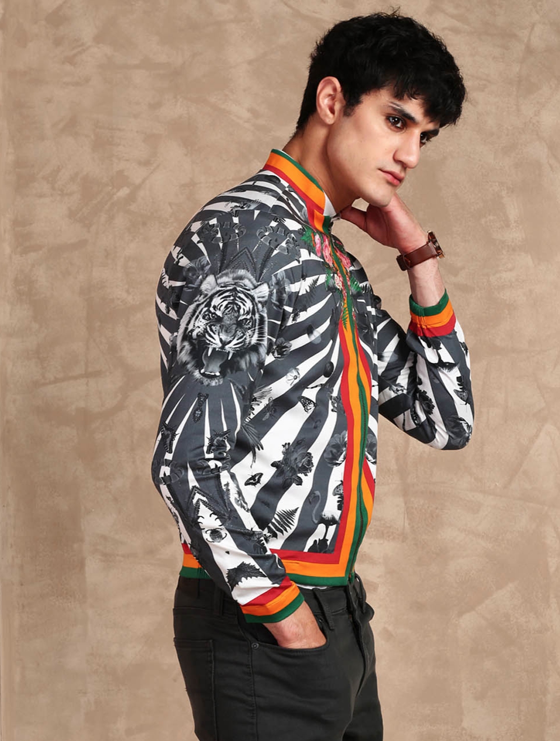 Tiger Printed Bomber Jacket