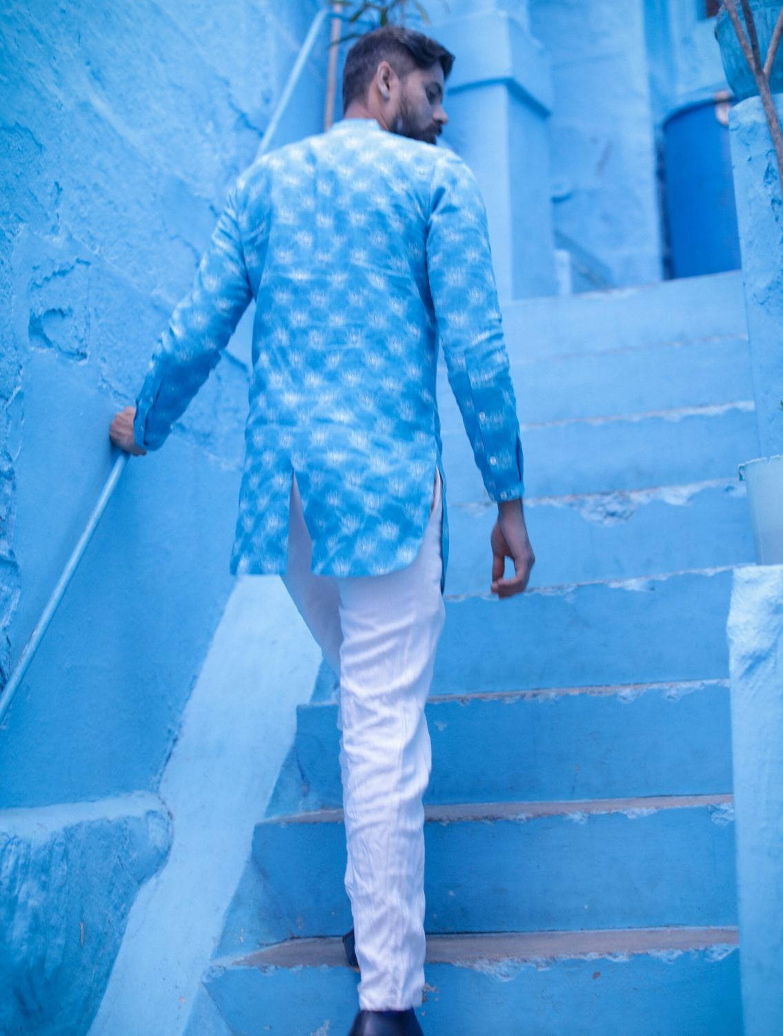 Anush Blue Linen Shirt with White Linen Pants