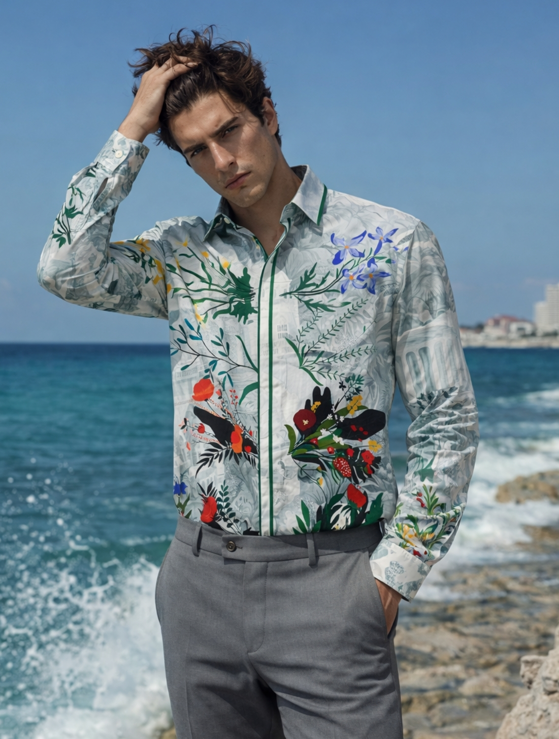 Obelisk Grey Printed Shirt