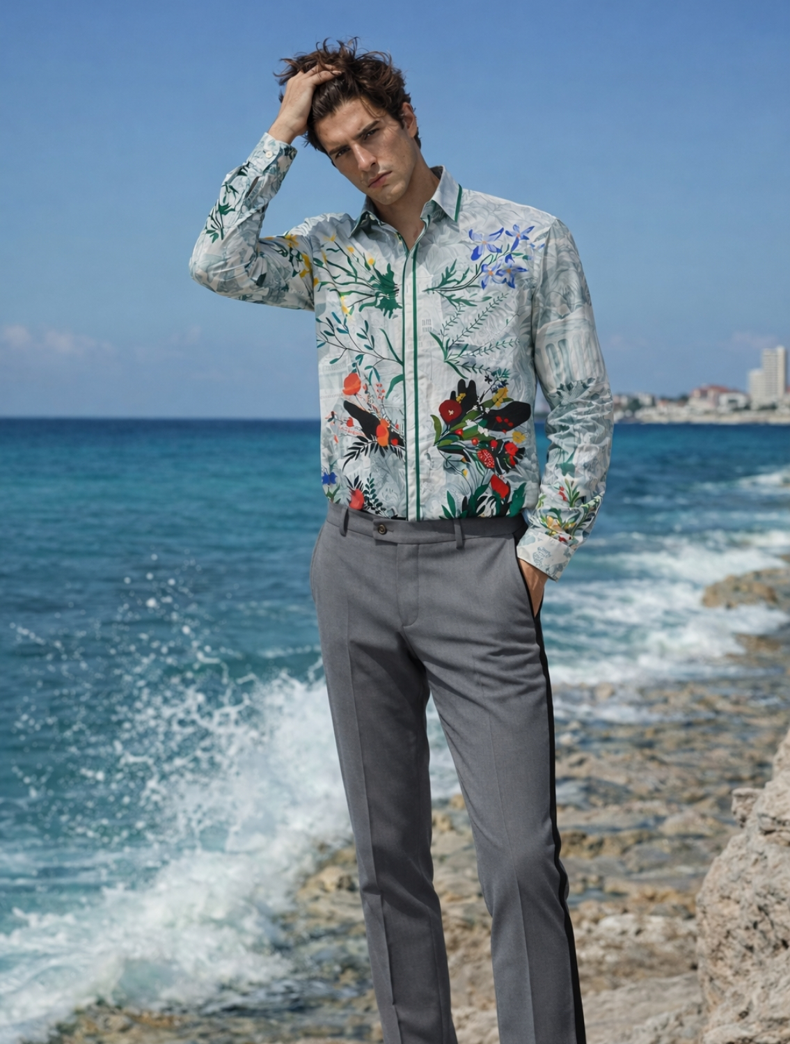 Obelisk Grey Printed Shirt