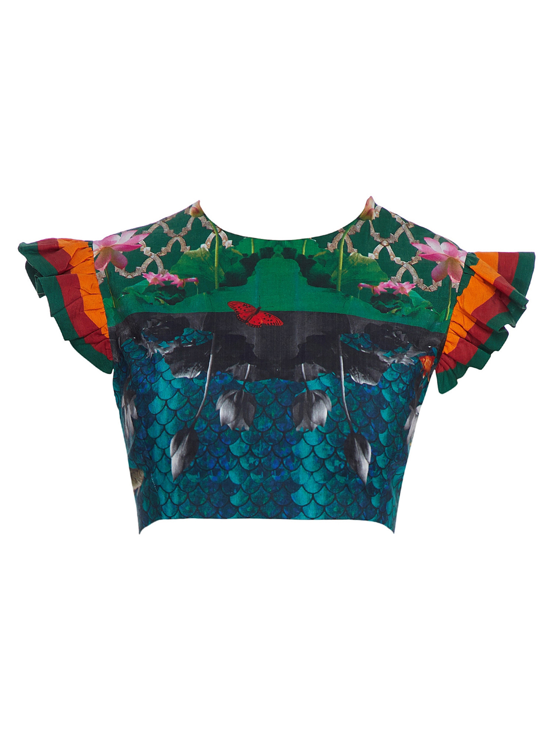 Ariana Striper Ruffle on Shoulder Blouse