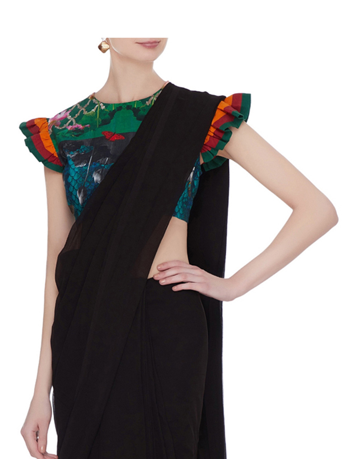 Ariana Striper Ruffle on Shoulder Blouse