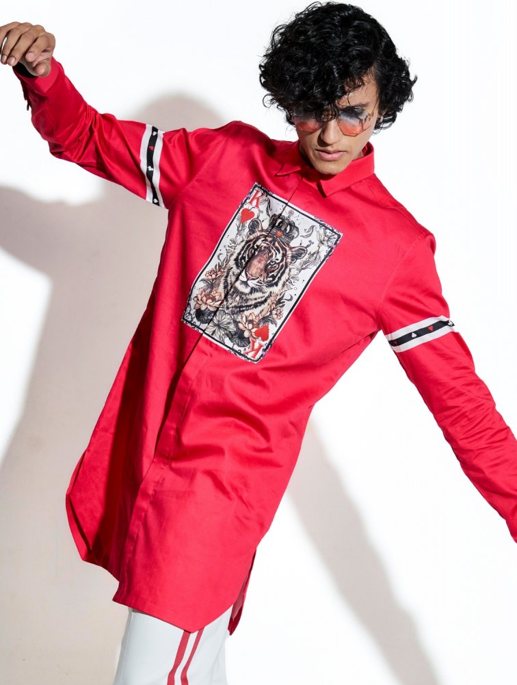 Image of Red Tiger Taash Printed Shirt