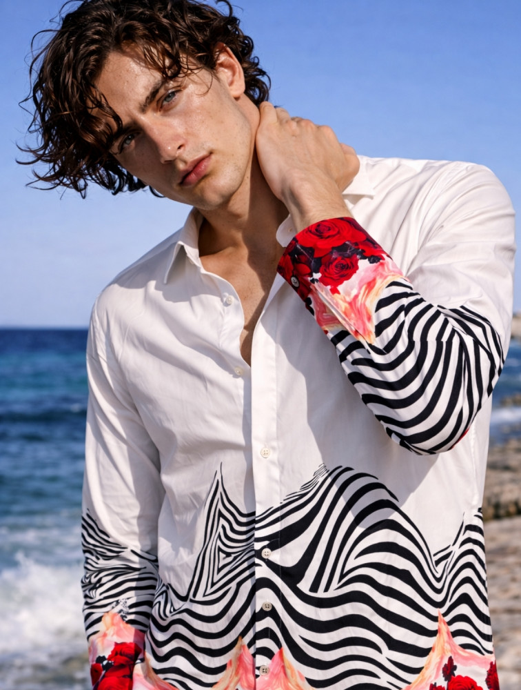 Image of White Wave Printed Shirt