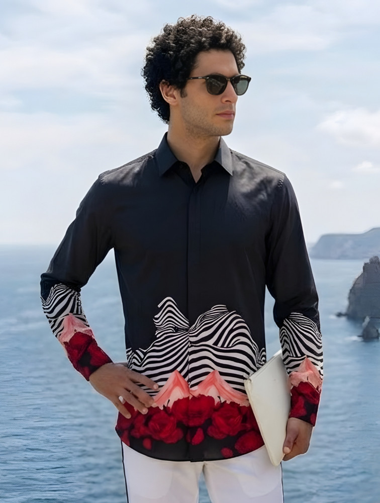 Image of Black Wave Printed Shirt