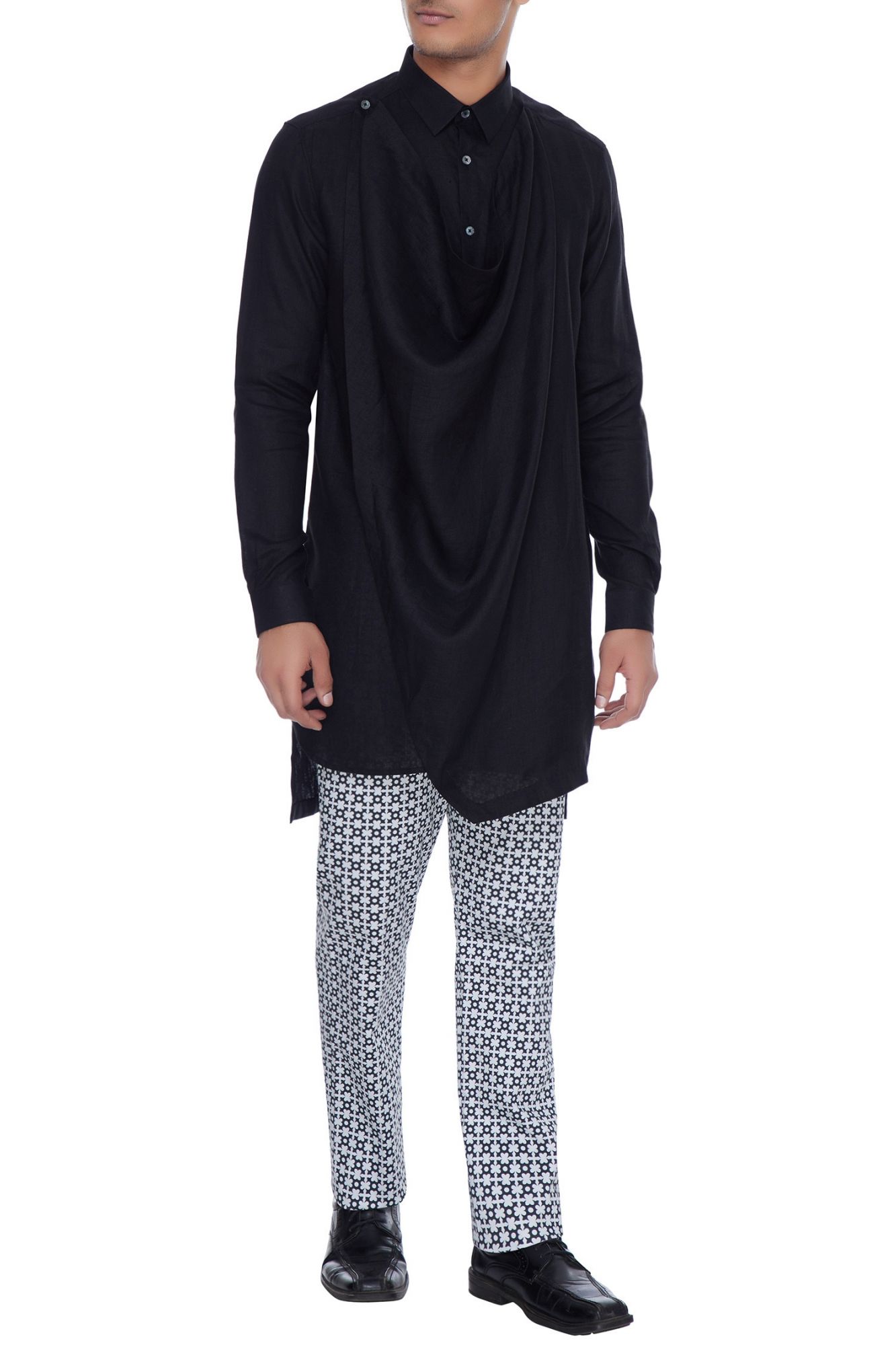 Kurta Style Long Cowl Linen shirt