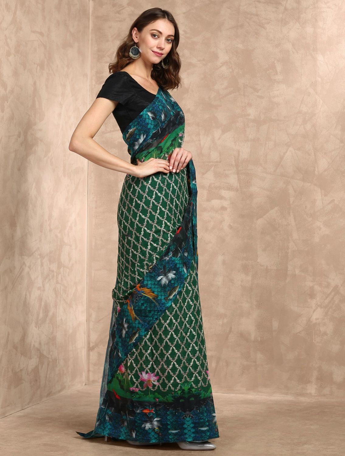 Neuf Printed Handloom Cotton Saree Side