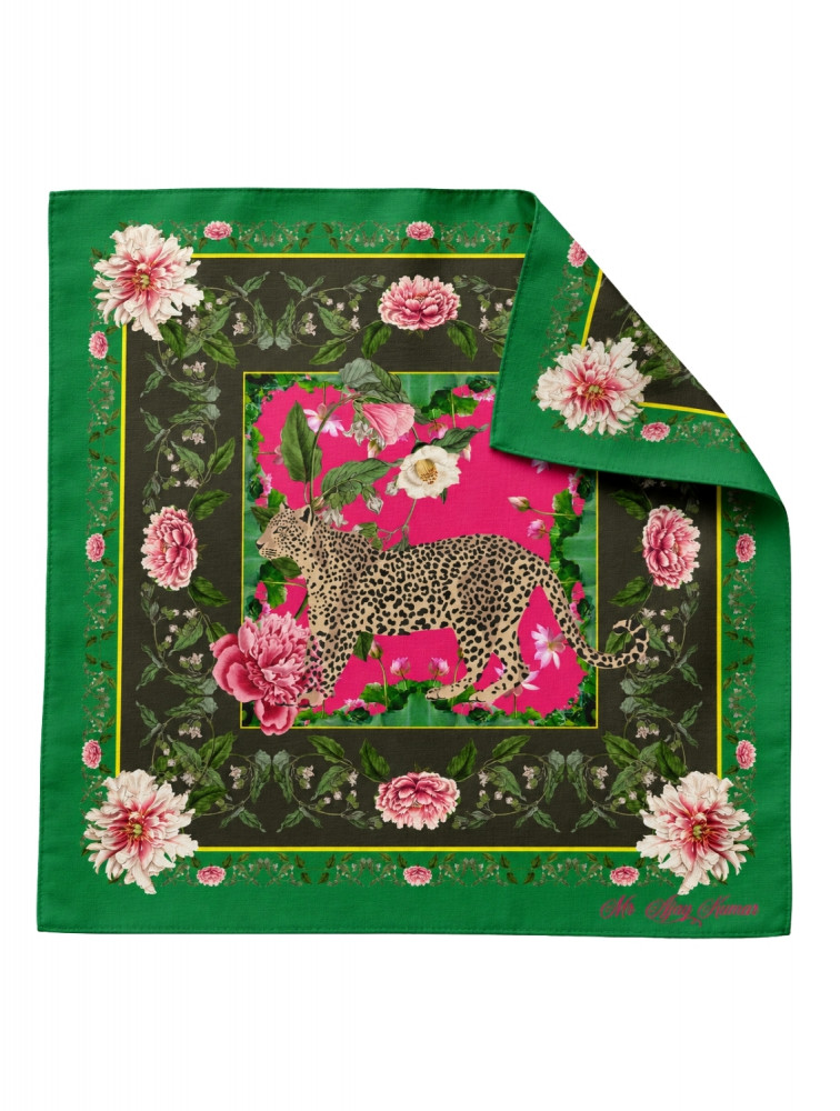 Image of Green Leopard Cotton Scarf