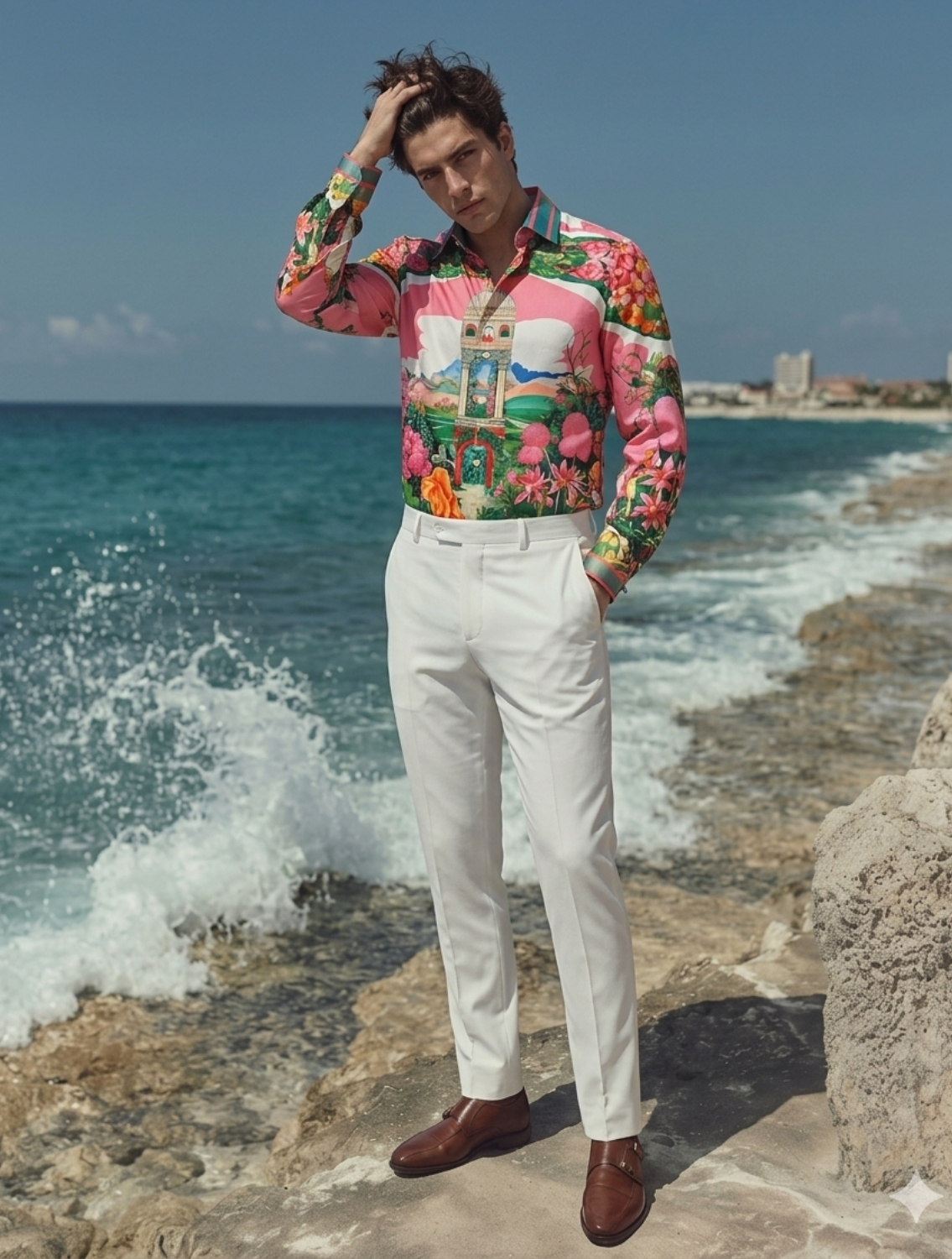 Minaret Peach Printed Shirt