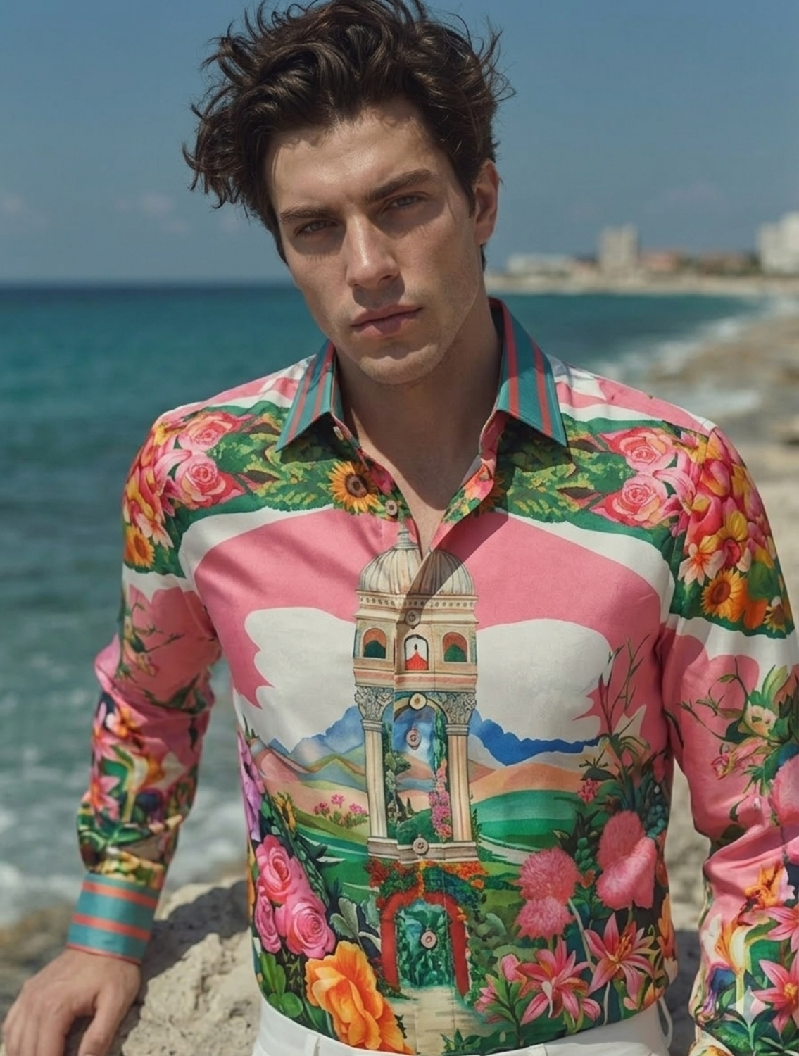Minaret Peach Printed Shirt