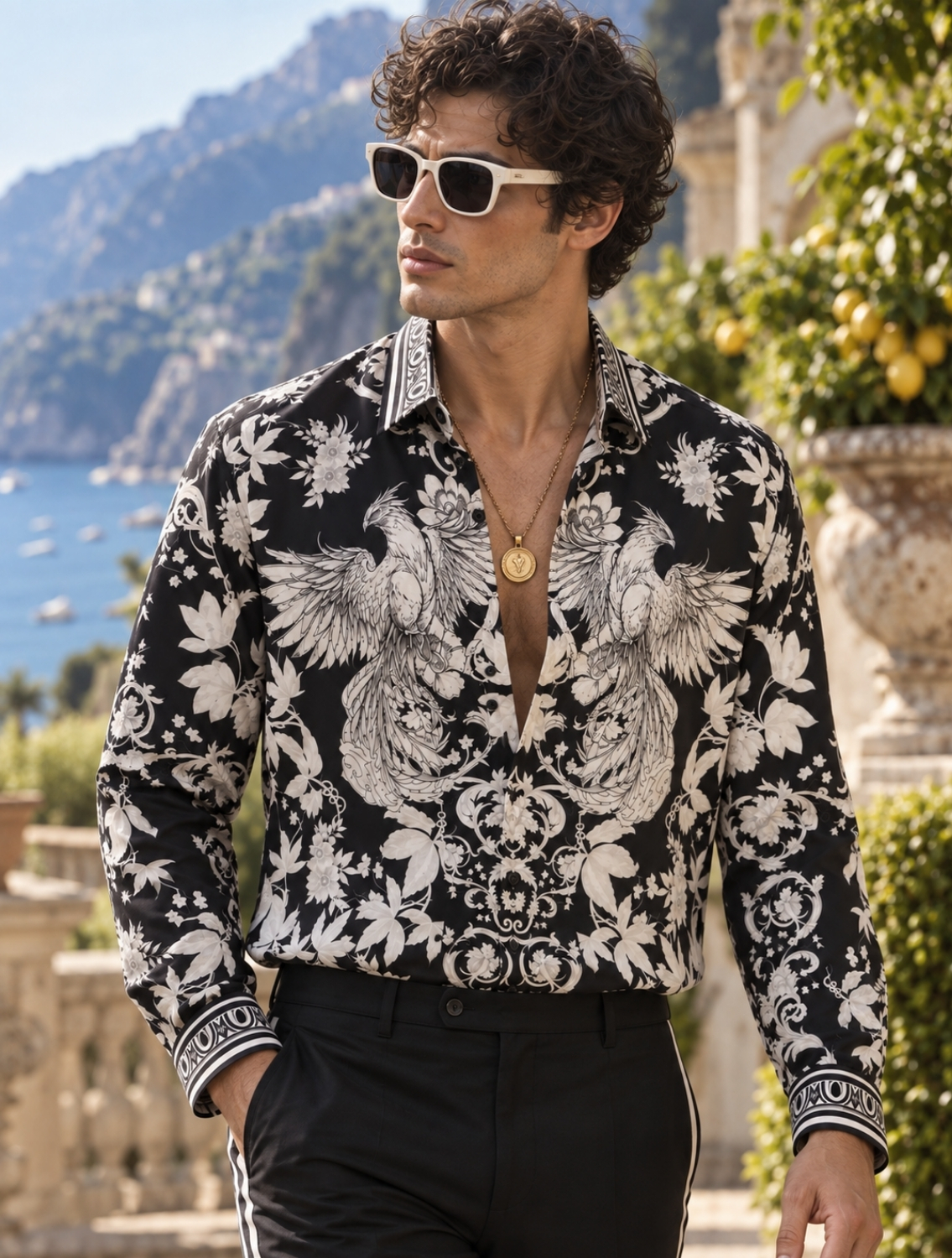 Fawkes Black Engineered Printed Shirt