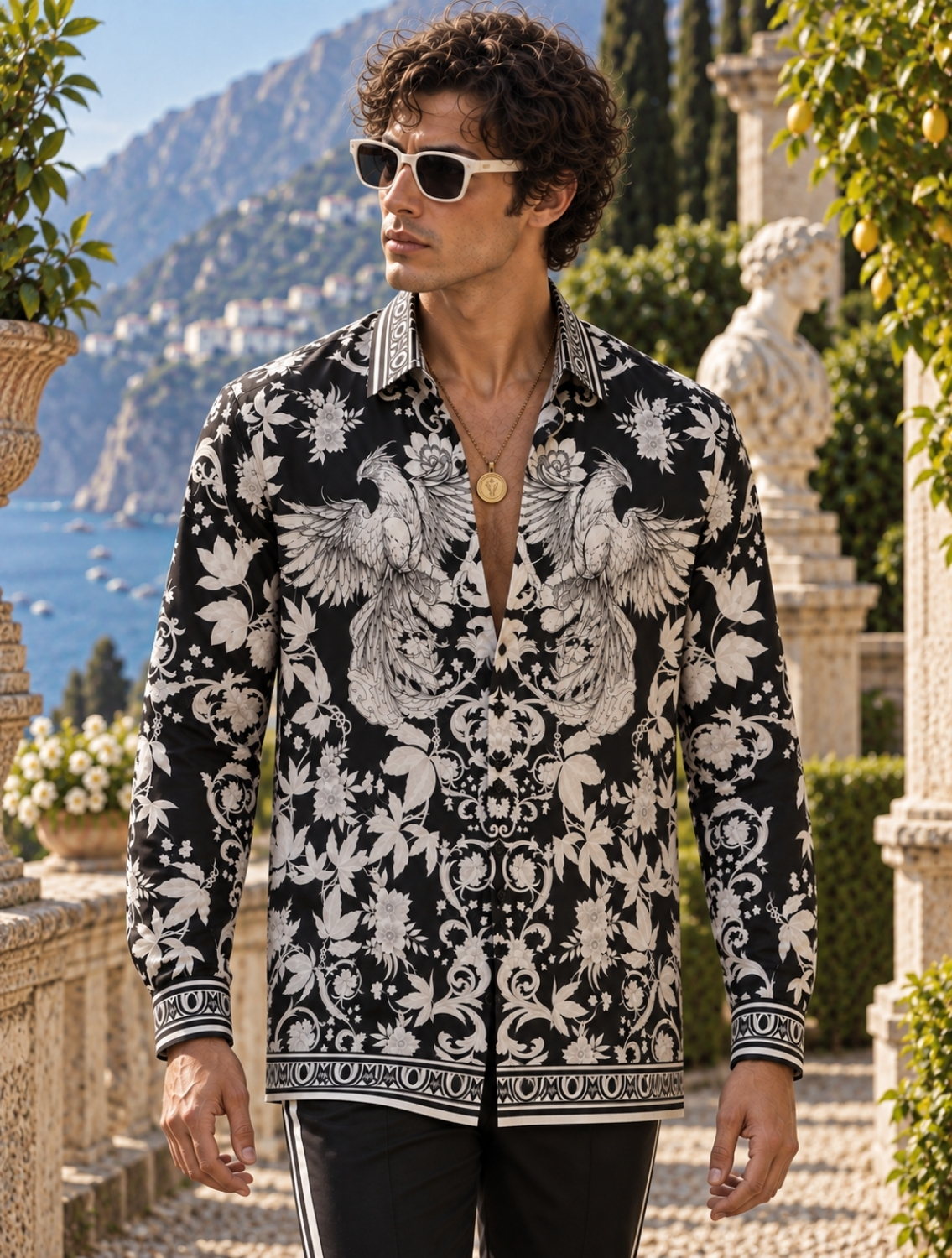 Fawkes Black Engineered Printed Shirt