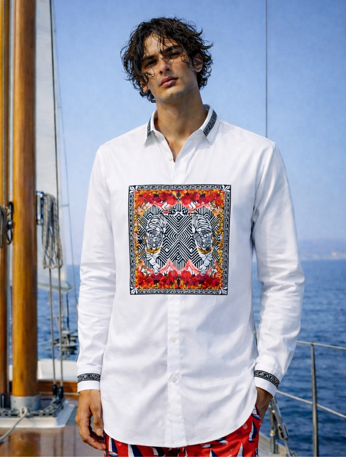 WavTiger White Printed Shirt