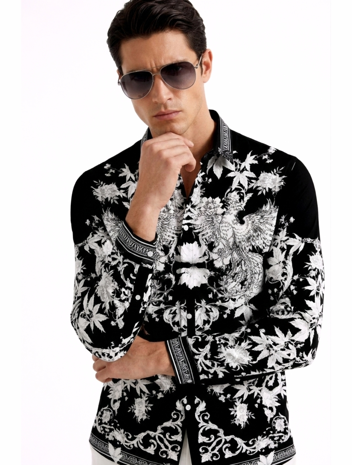 Fawkes Black Engineered Printed Shirt