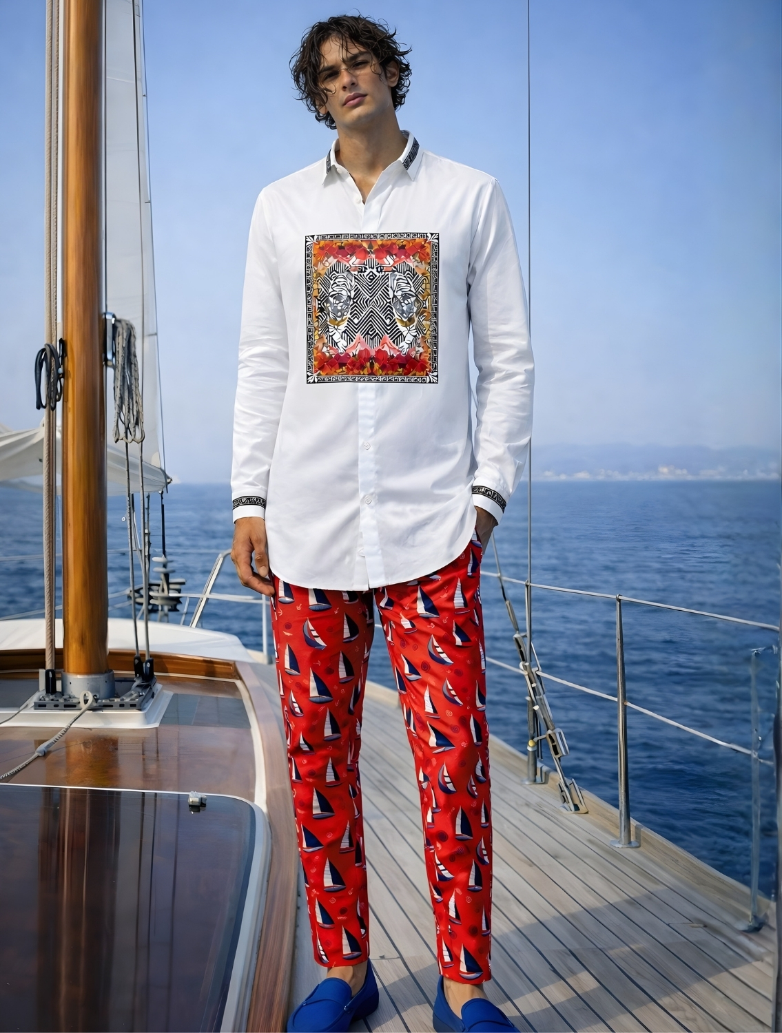 WavTiger White Printed Shirt