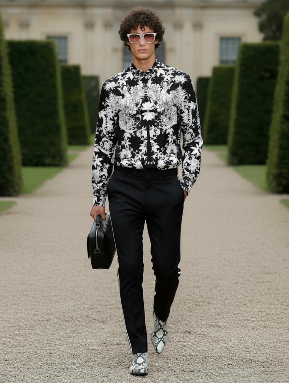 Fawkes Black Engineered Printed Shirt