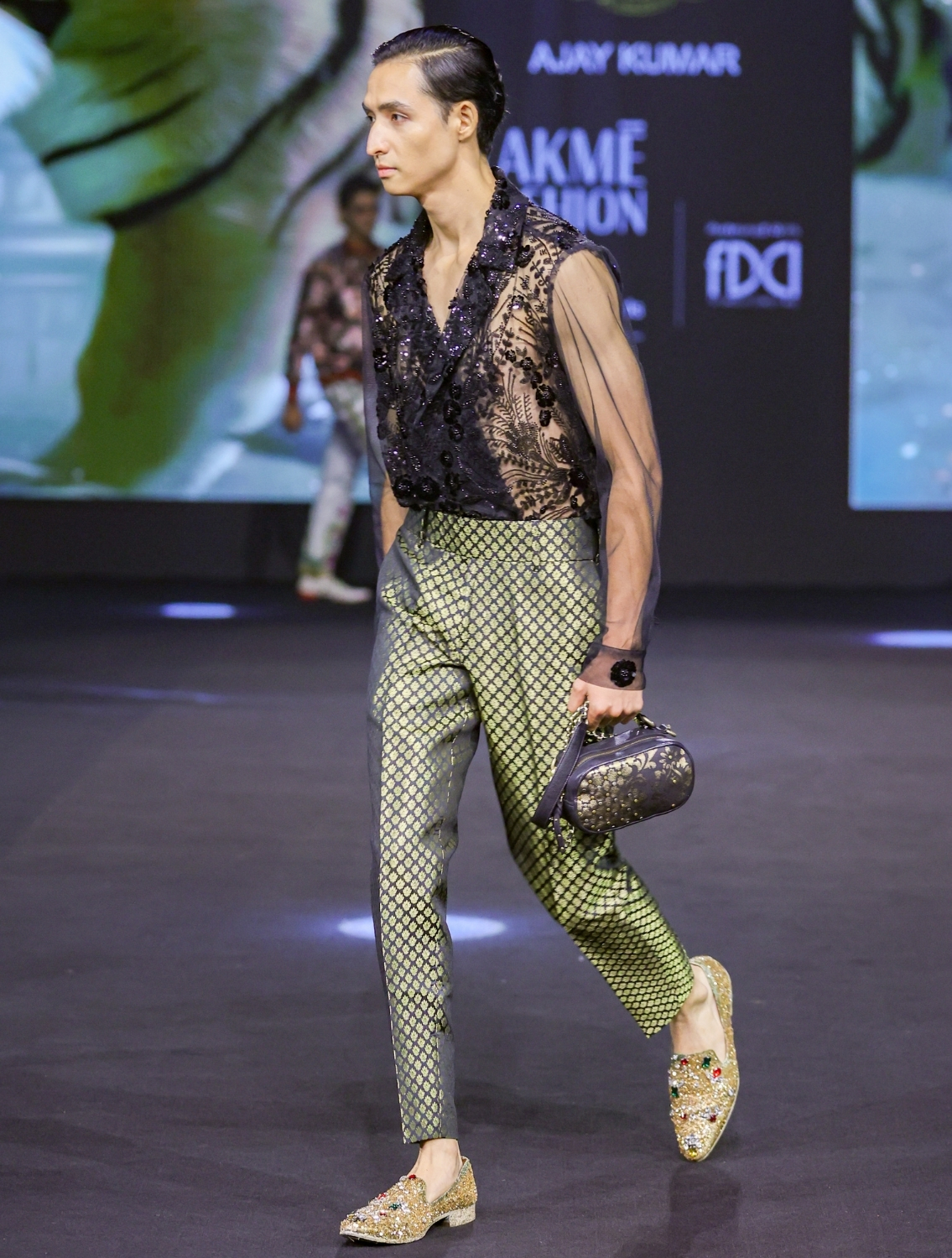 Suvarna Gold Black Jacquard Pants