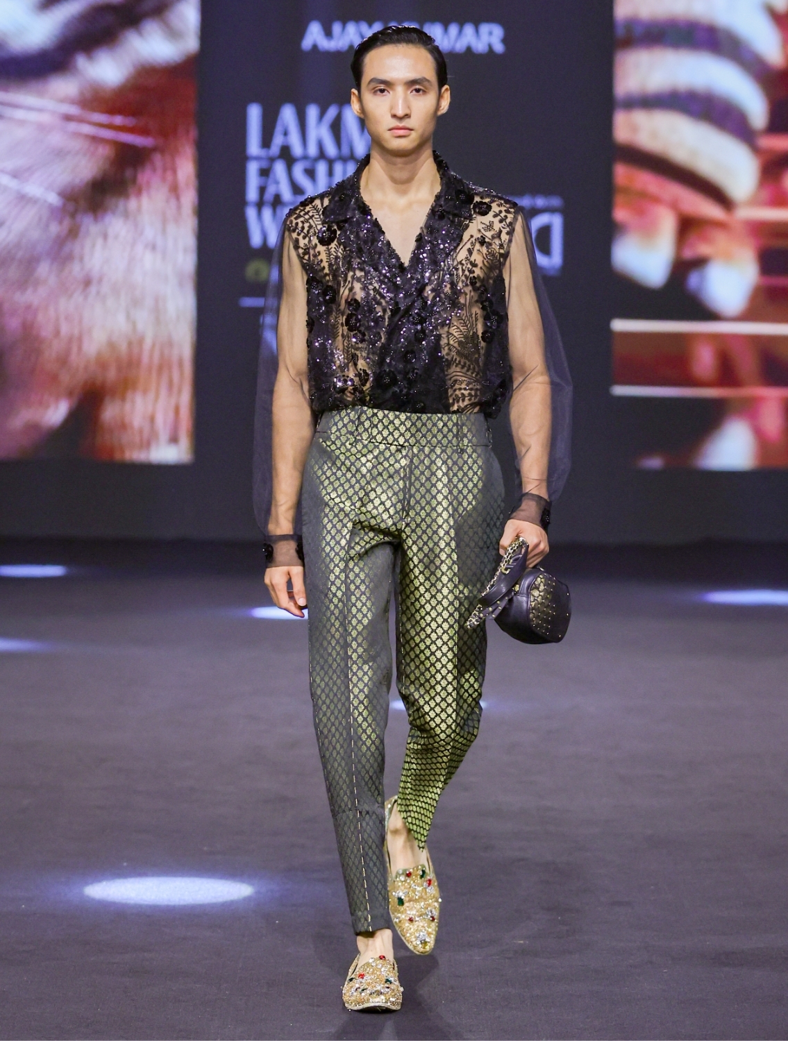 Suvarna Gold Black Jacquard Pants