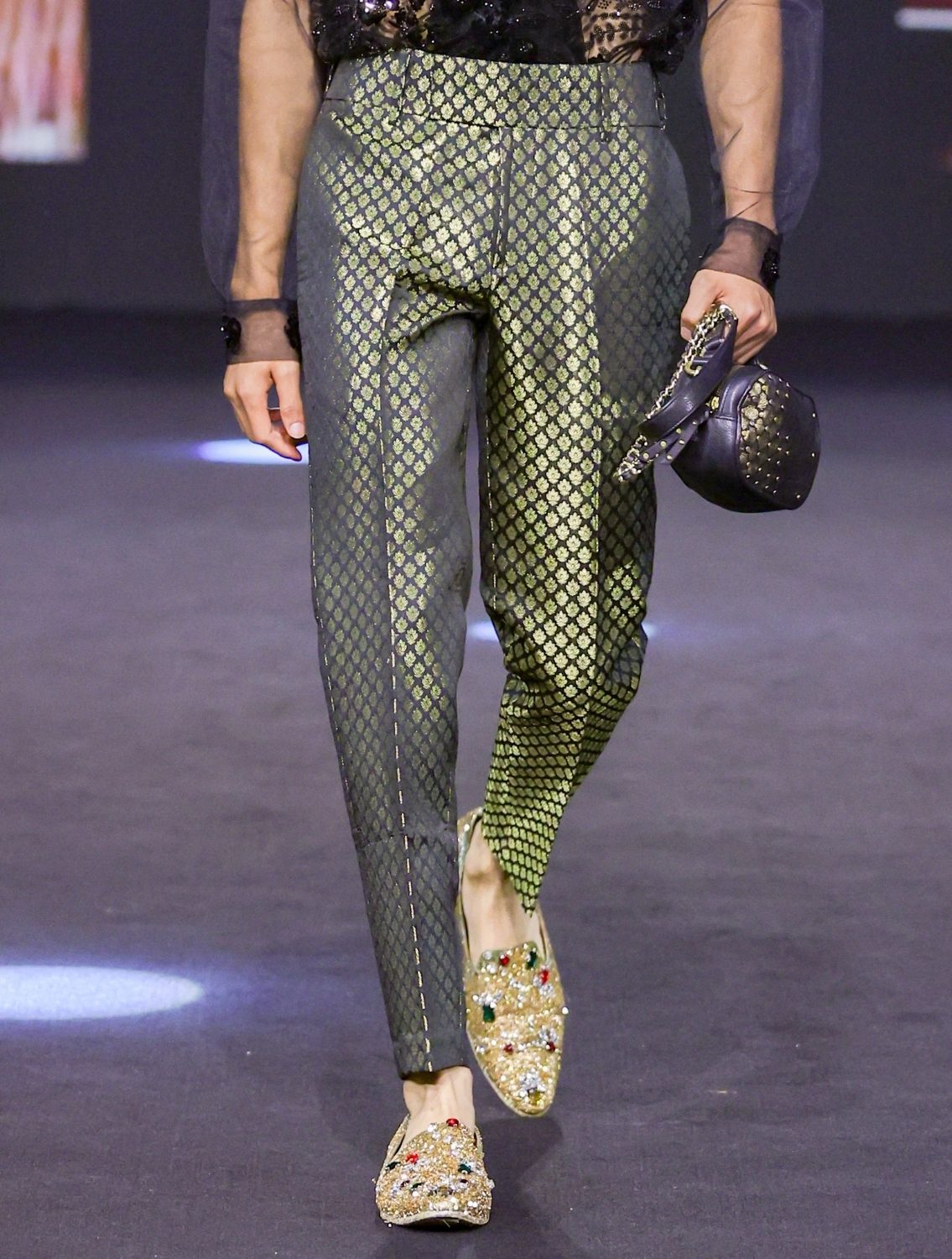 Suvarna Gold Black Jacquard Pants