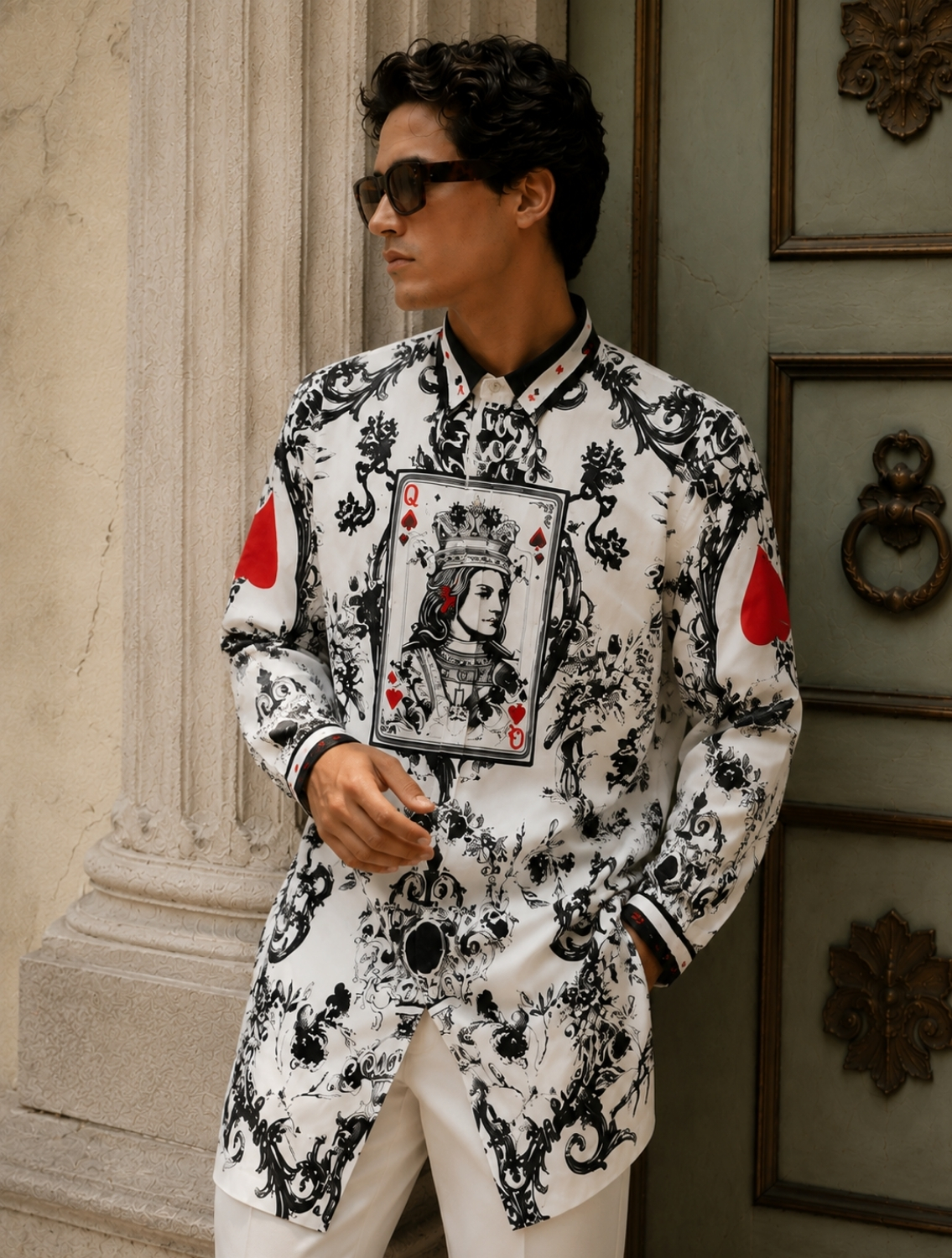 Rainha White Engineered Printed Kurta