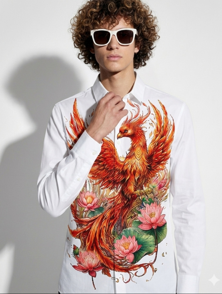 Image of Falcon White Engineered Printed Shirt