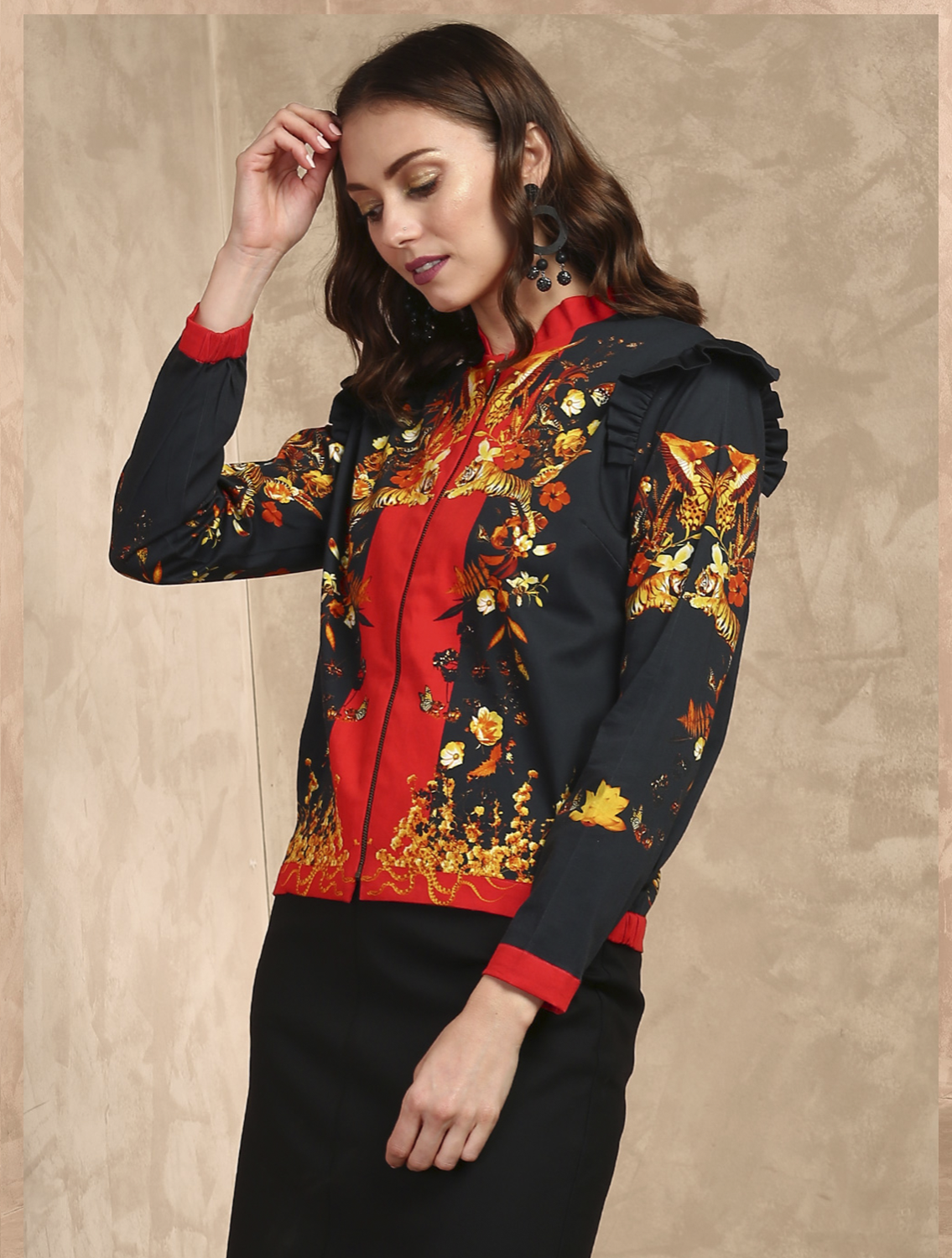 Gaia Bomber Jacket with Ruffled Shoulder