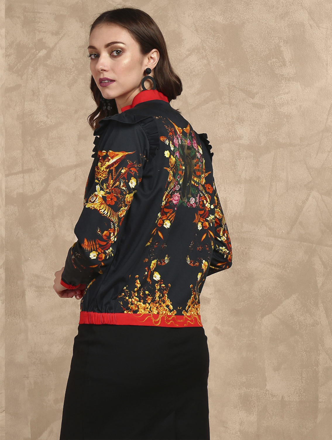 Gaia Bomber Jacket with Ruffled Shoulder