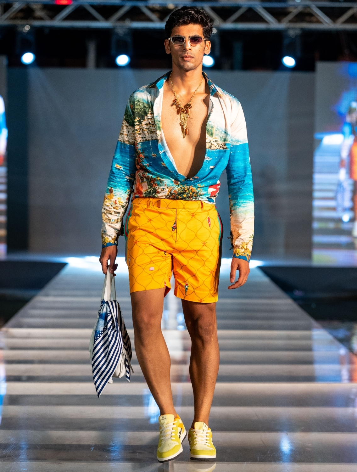 Yellow Aqua Printed Shorts