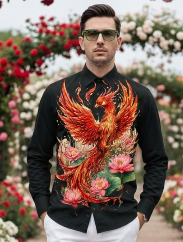 Image of Falcon Black Engineered Printed Shirt