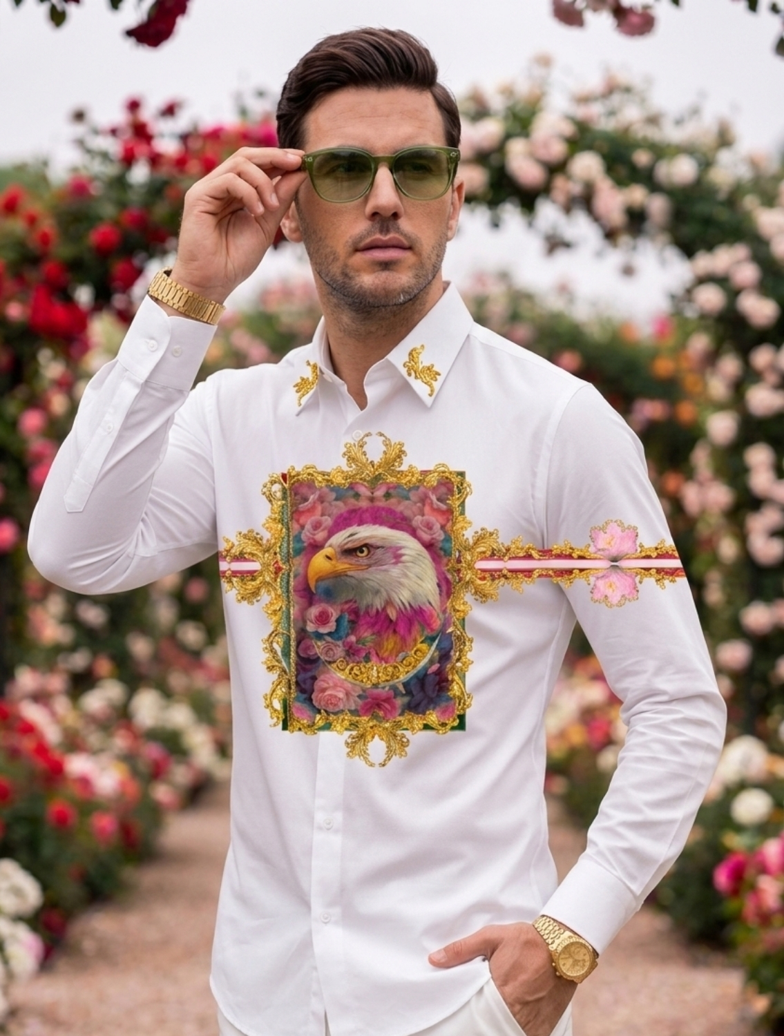 Eagle White Engineered Printed Shirt