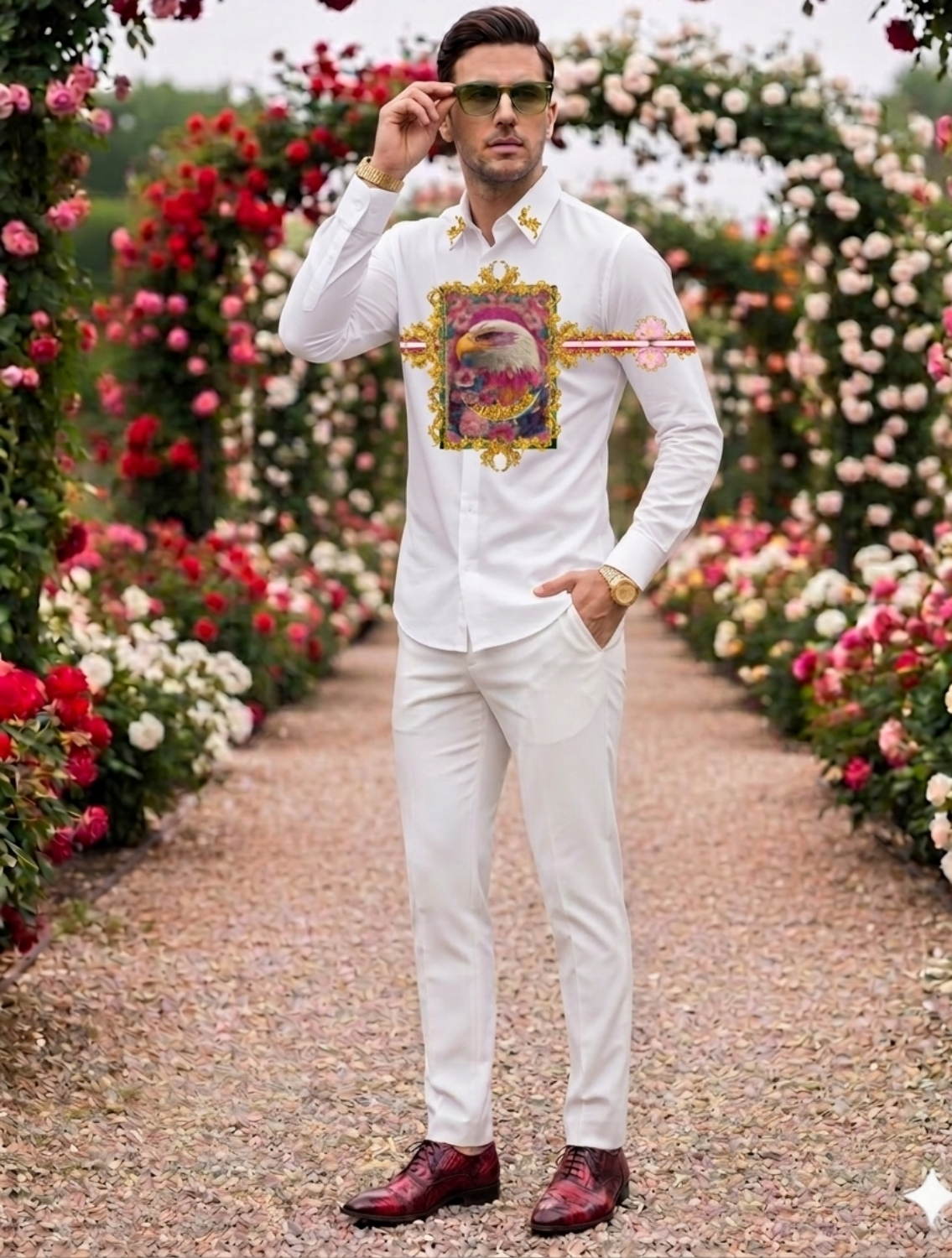 Eagle White Engineered Printed Shirt