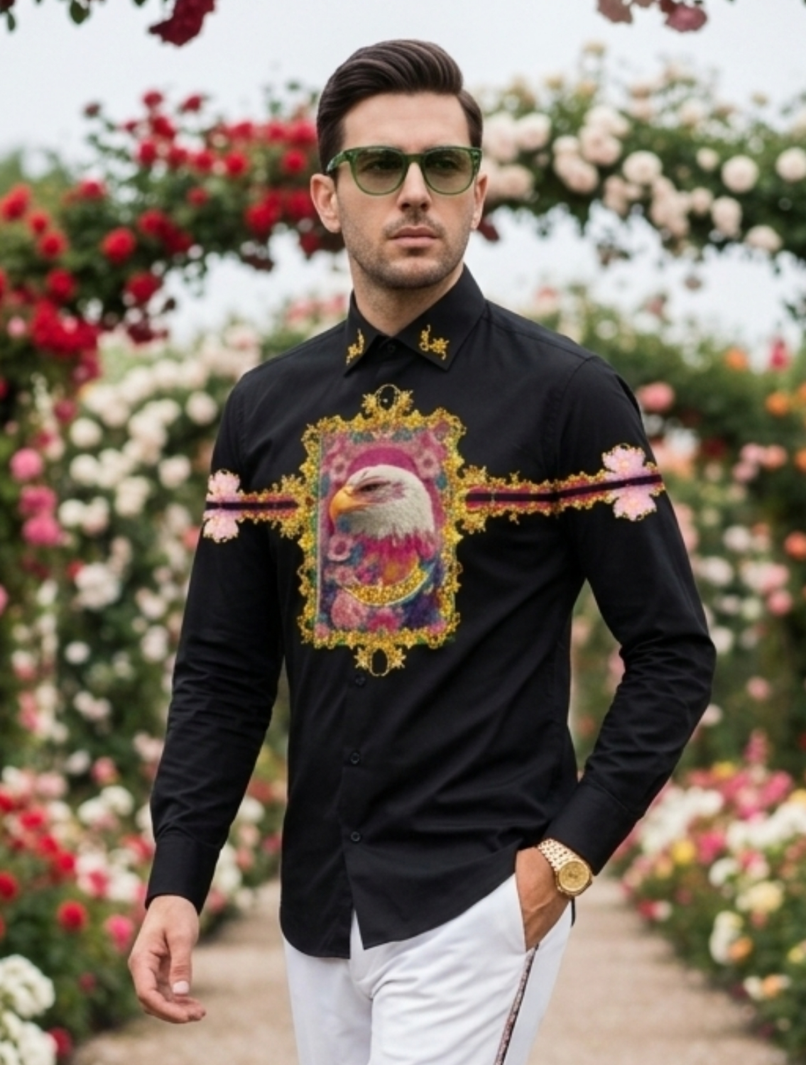 Eagle Black Engineered Printed Shirt