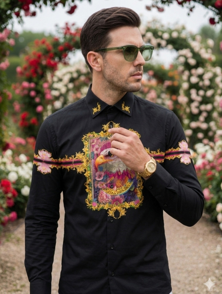 Image of Eagle Black Engineered Printed Shirt