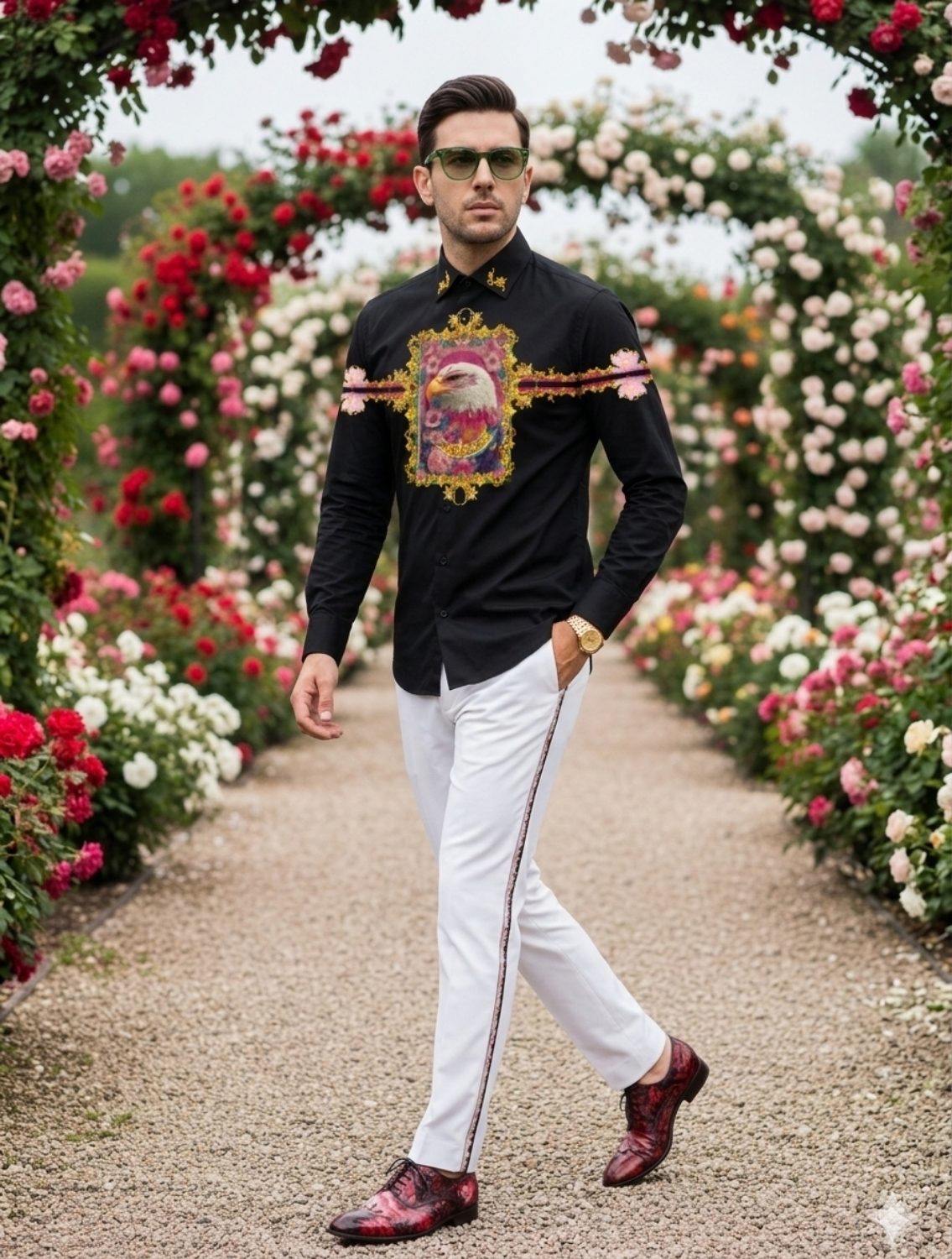 Eagle Black Engineered Printed Shirt