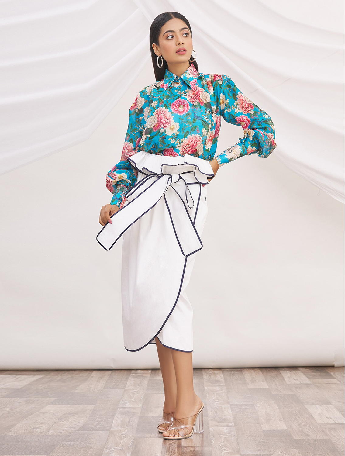 Aphrodite Blue Silk Printed Top