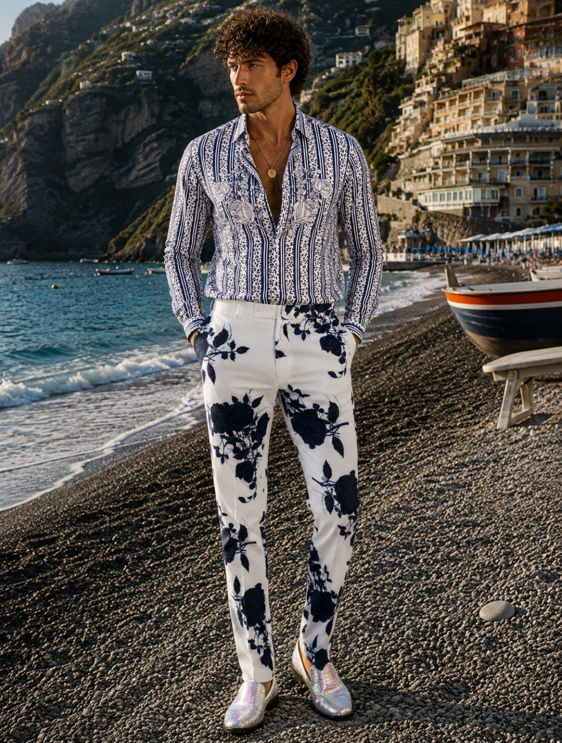 Blue Rose Printed Trousers