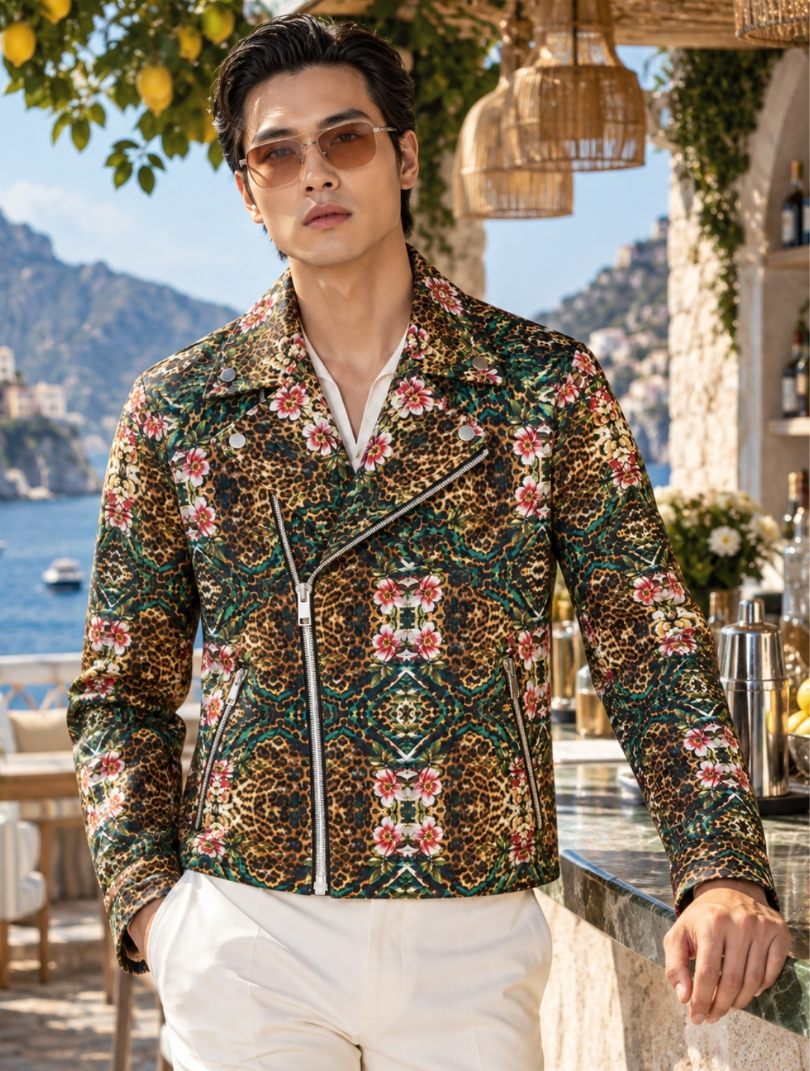 Neoleo Printed Biker Jacket