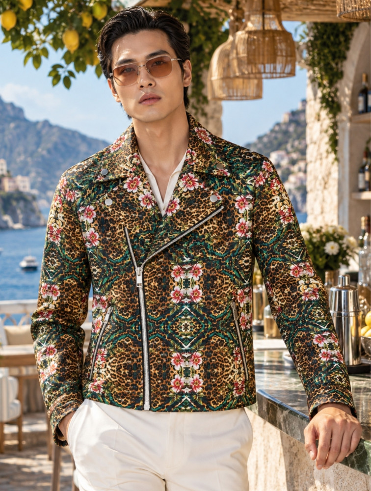Image of Neoleo Printed Biker Jacket