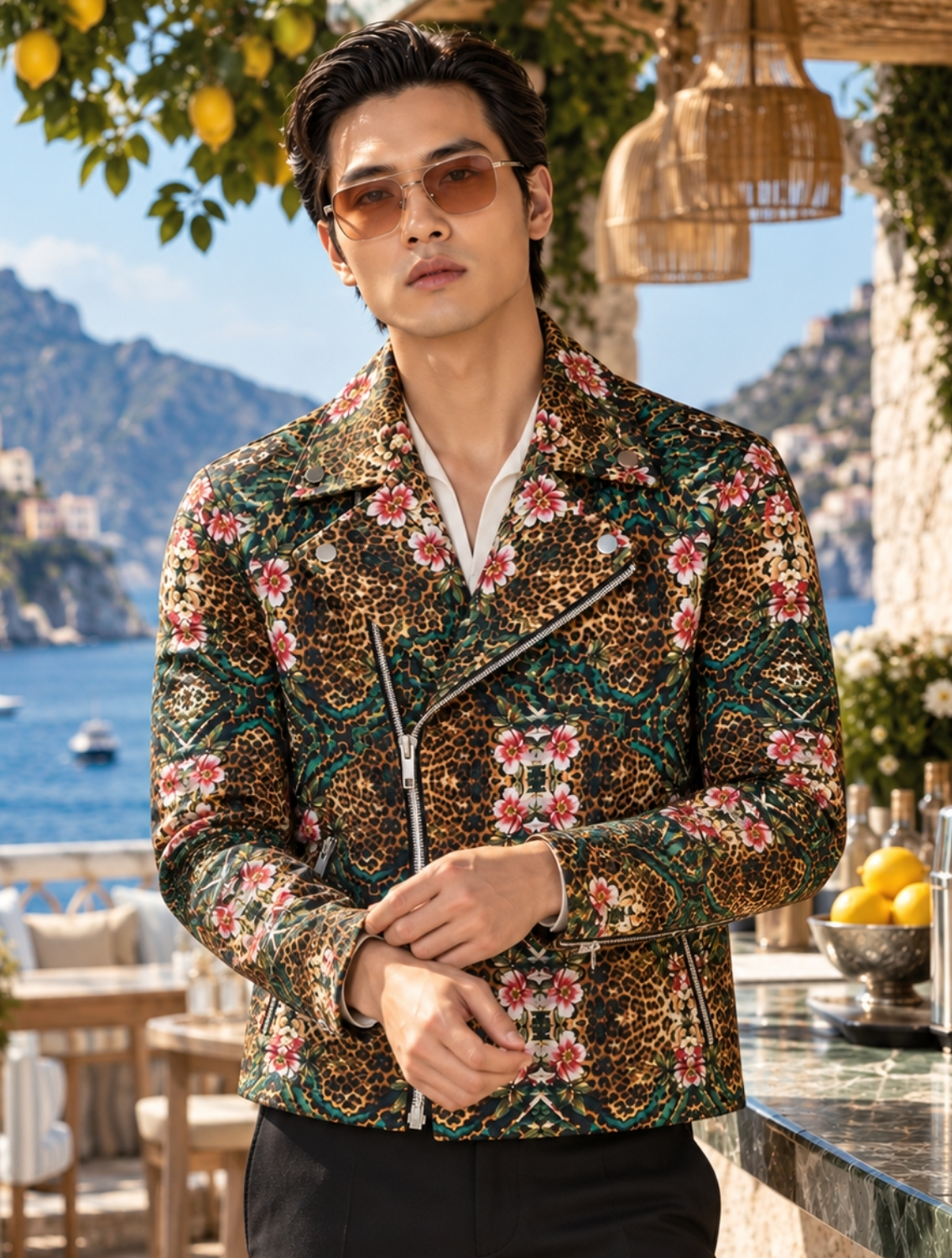 Neoleo Printed Biker Jacket