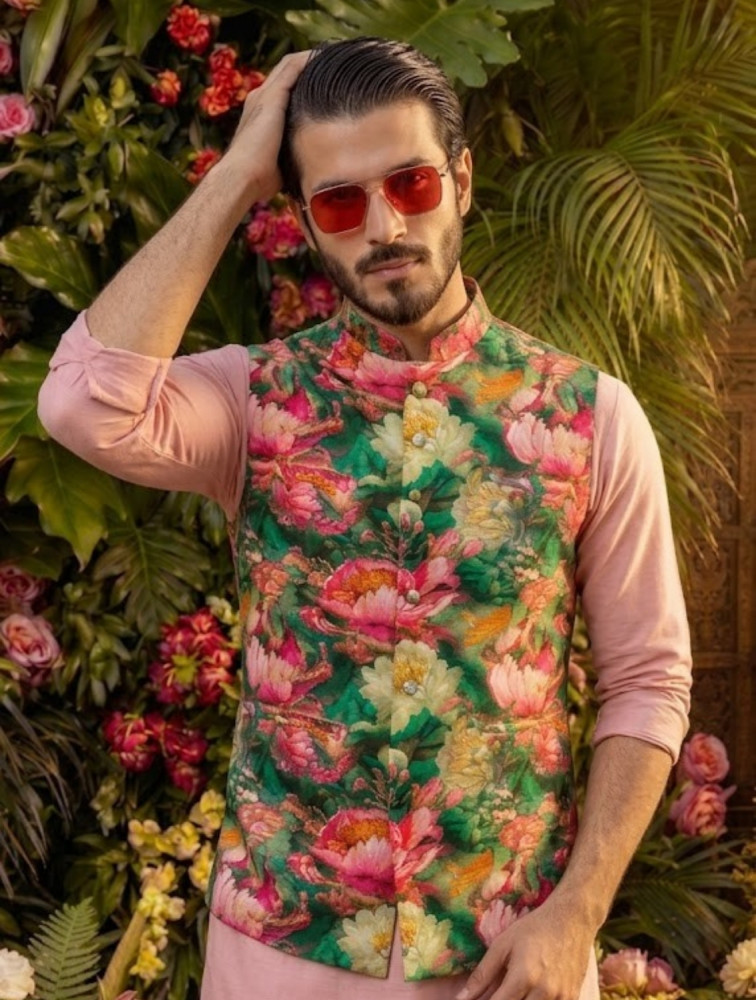Image of Soham Printed Linen Waistcoat